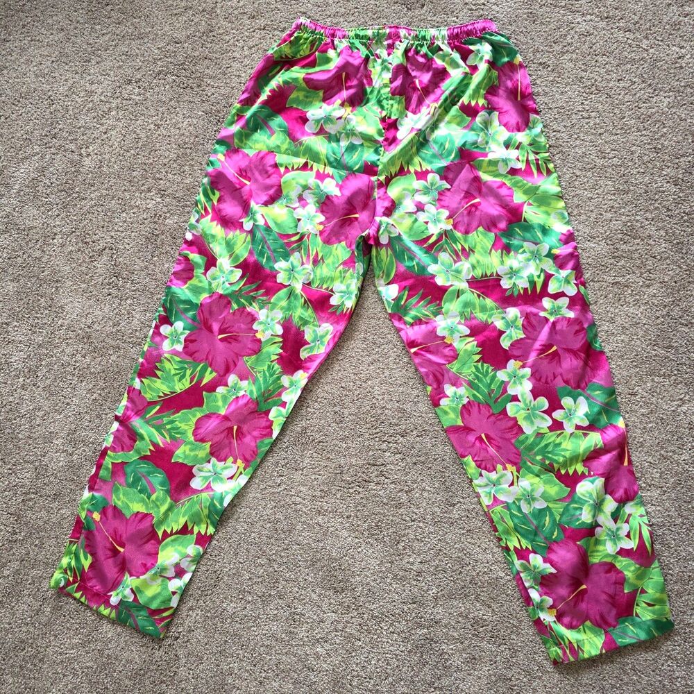 Vintage Y2K Jammilicious Floral Pink Pajama Pants Womens L Lounge Beach Green